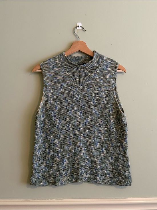 Sigrid Olsen Tops - Sigrid Olsen Sleeveless Mock Neck Knit Linen Tank in Blue-Green Marled